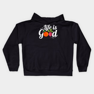 Orange And Radish Veggies Logo Life Is Good For A Vegan Kids Hoodie